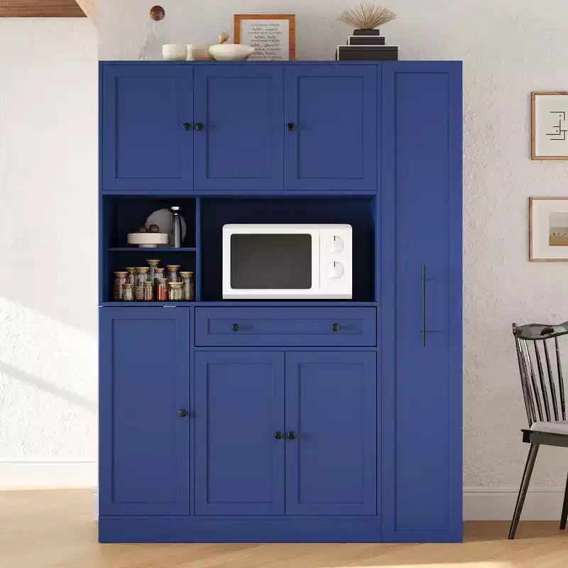 Credenza Whisen con vetrina, mobiletto estraibile e cassetto