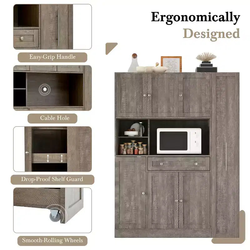 Credenza Whisen con vetrina, mobiletto estraibile e cassetto