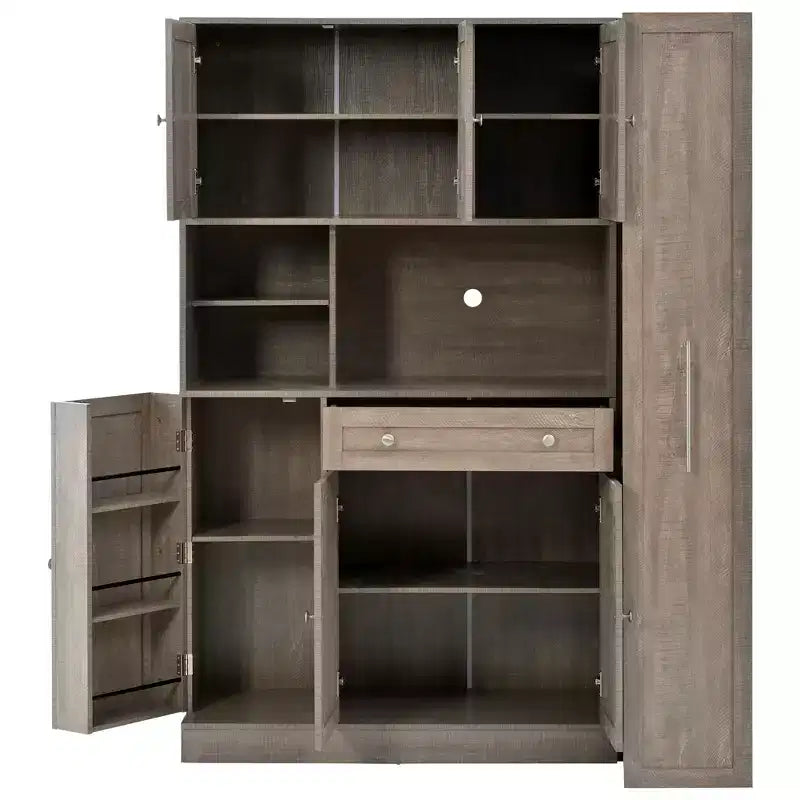 Credenza Whisen con vetrina, mobiletto estraibile e cassetto