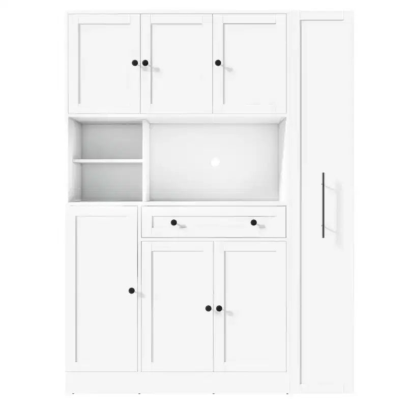 Credenza Whisen con vetrina, mobiletto estraibile e cassetto