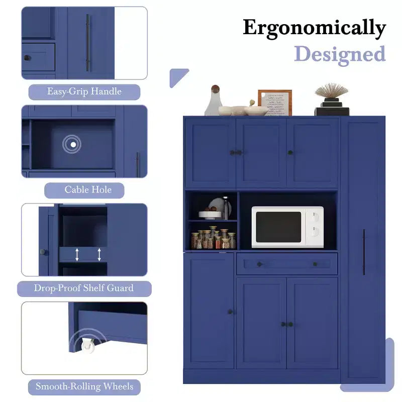 Credenza Whisen con vetrina, mobiletto estraibile e cassetto