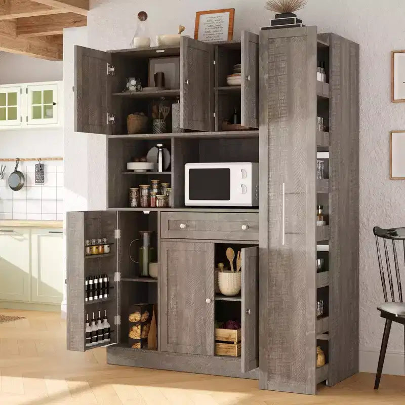 Credenza Whisen con vetrina, mobiletto estraibile e cassetto