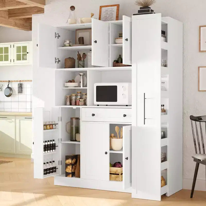 Credenza Whisen con vetrina, mobiletto estraibile e cassetto