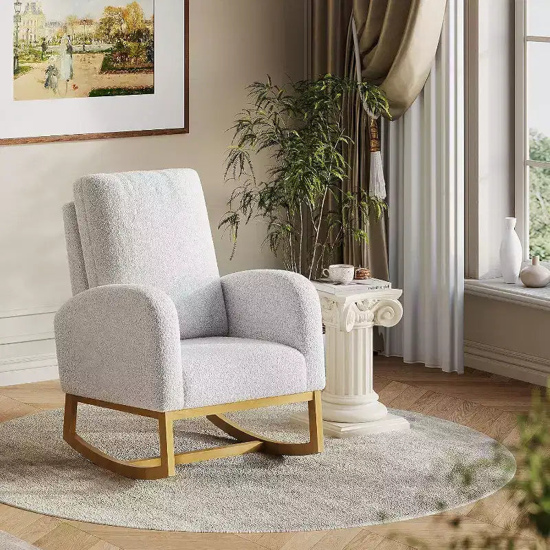 Acekool Sedia a Dondolo con Schienale Alto e Braccioli, Sedia a Dondolo Imbottita Moderna per la Camera dei Bambini, Bianco/Grigio Scuro/Grigio Chiaro
