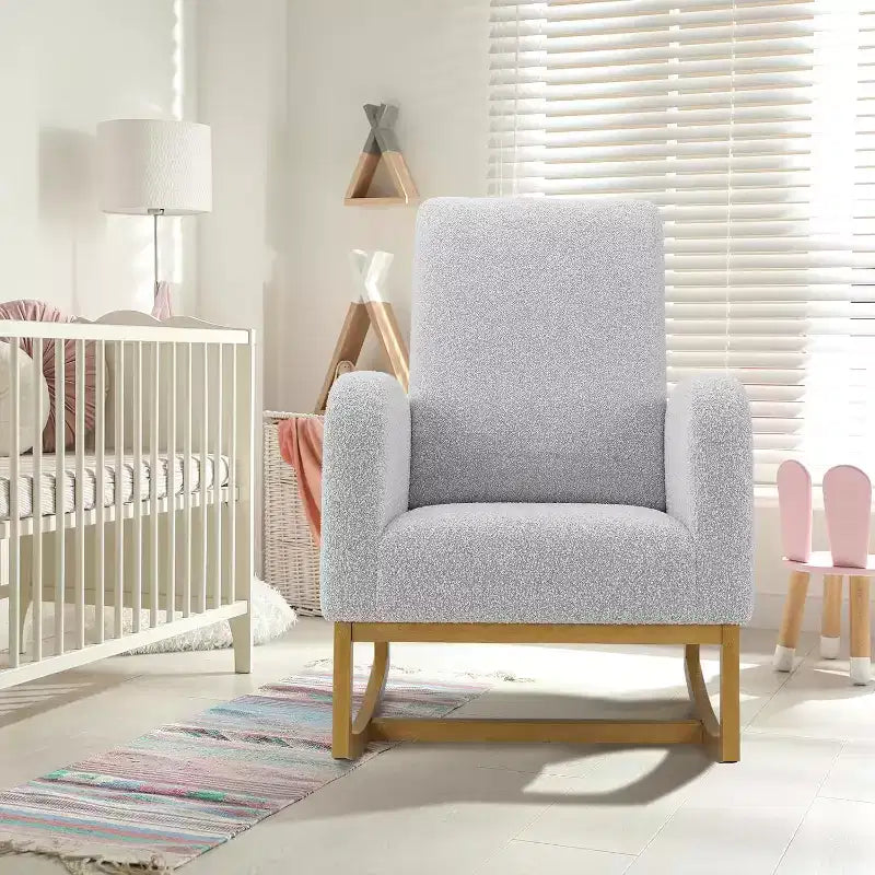 Acekool Sedia a Dondolo con Schienale Alto e Braccioli, Sedia a Dondolo Imbottita Moderna per la Camera dei Bambini, Bianco/Grigio Scuro/Grigio Chiaro