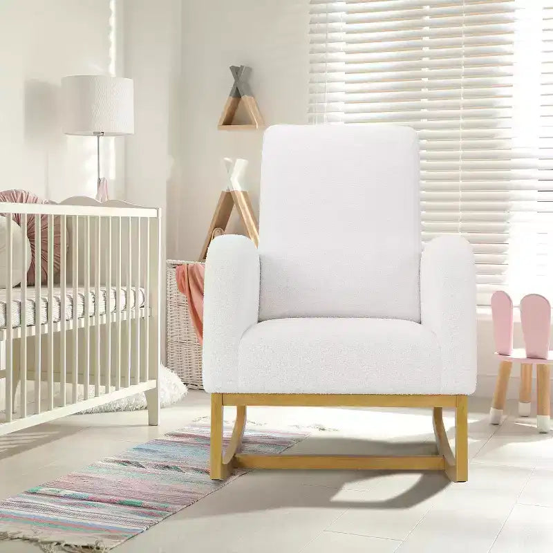 Acekool Sedia a Dondolo con Schienale Alto e Braccioli, Sedia a Dondolo Imbottita Moderna per la Camera dei Bambini, Bianco/Grigio Scuro/Grigio Chiaro