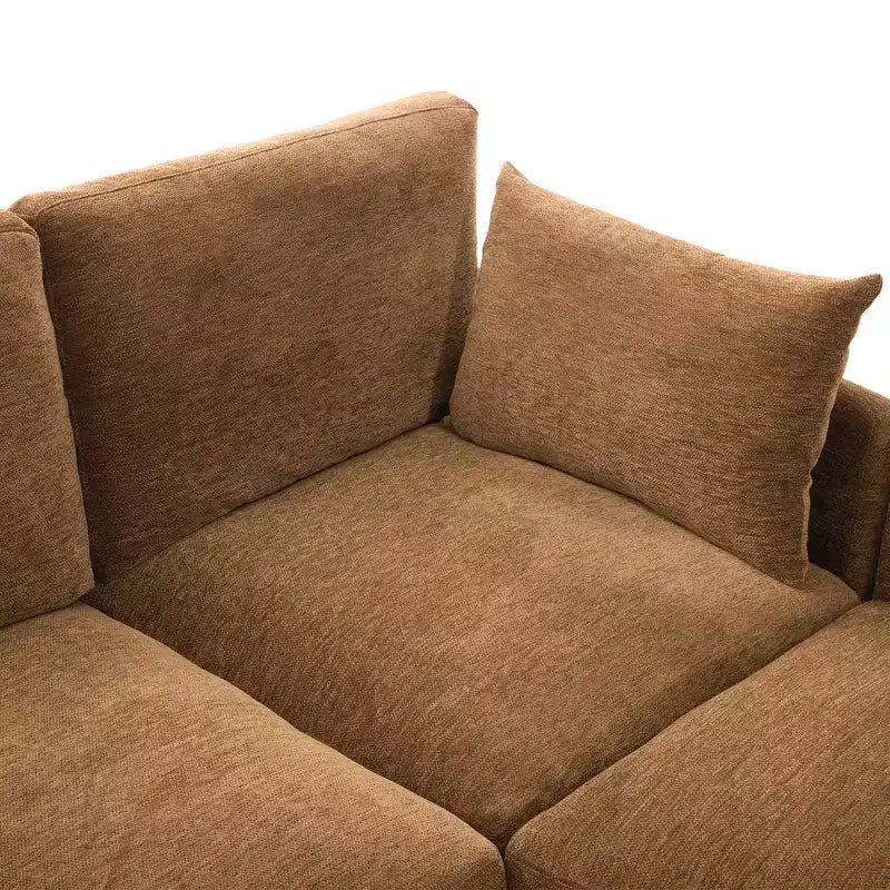 Divano in ciniglia multifunzionale Whisen con pouf modulare, porte USB e supporto per telefono