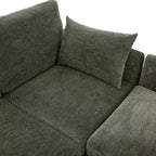 Divano in ciniglia multifunzionale Whisen con pouf modulare, porte USB e supporto per telefono