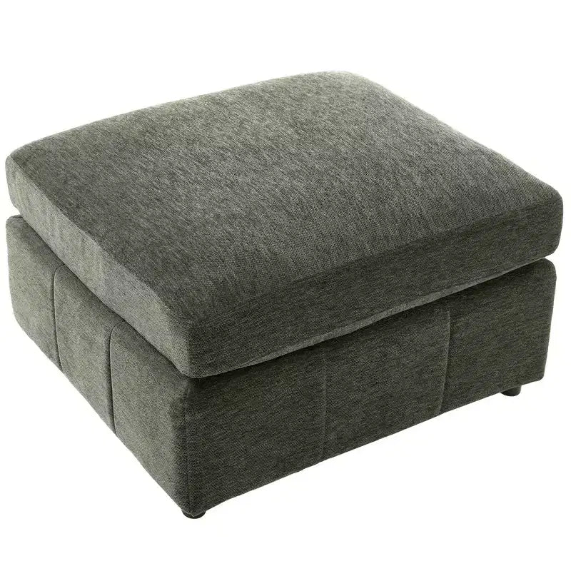 Divano in ciniglia multifunzionale Whisen con pouf modulare, porte USB e supporto per telefono