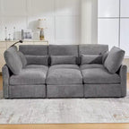 Divano in ciniglia multifunzionale Whisen con pouf modulare, porte USB e supporto per telefono