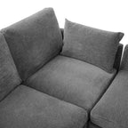 Divano in ciniglia multifunzionale Whisen con pouf modulare, porte USB e supporto per telefono