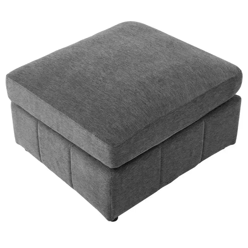 Divano in ciniglia multifunzionale Whisen con pouf modulare, porte USB e supporto per telefono