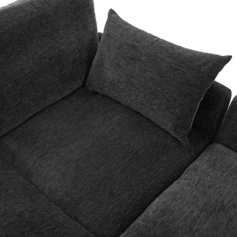 Divano in ciniglia multifunzionale Whisen con pouf modulare, porte USB e supporto per telefono