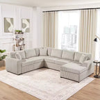 Divano sezionale Whisen Oversize in velluto a coste con penisola e tre morbidi cuscini decorativi