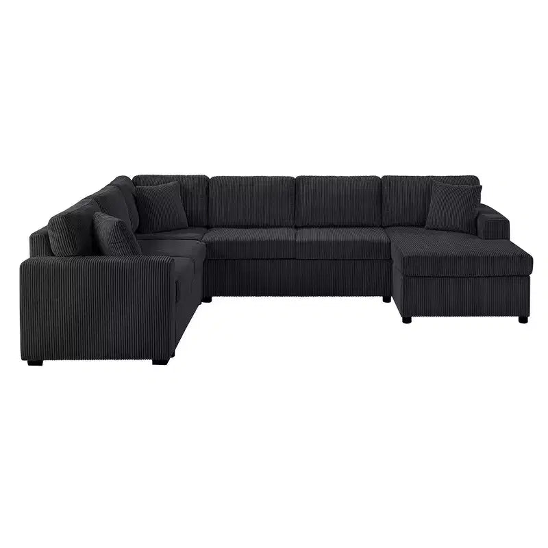 Divano sezionale Whisen Oversize in velluto a coste con penisola e tre morbidi cuscini decorativi