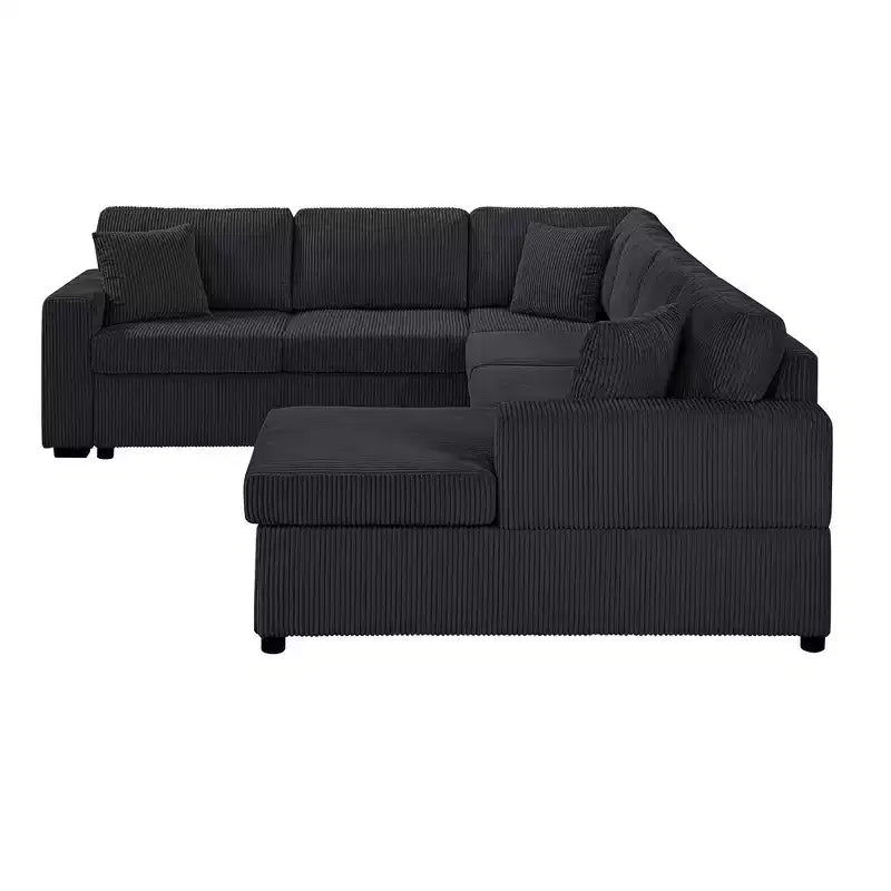 Divano sezionale Whisen Oversize in velluto a coste con penisola e tre morbidi cuscini decorativi