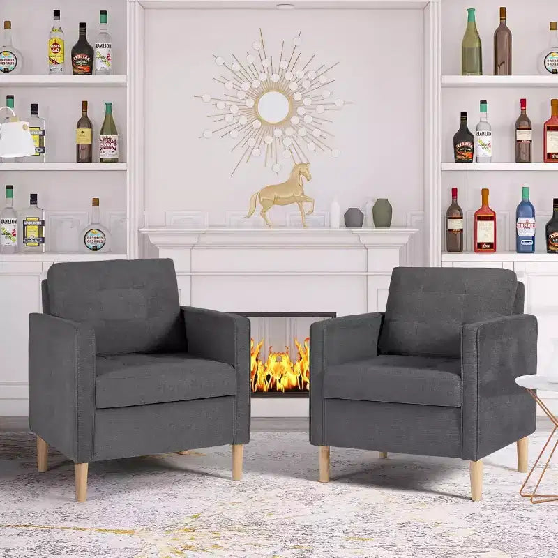 TYBOATLE Decor Set di 2 poltrone comode in lino con braccioli rotondi per soggiorno, sedia da lettura e relax con schienale alto per soggiorno, camera da letto, sala d'attesa, grigio