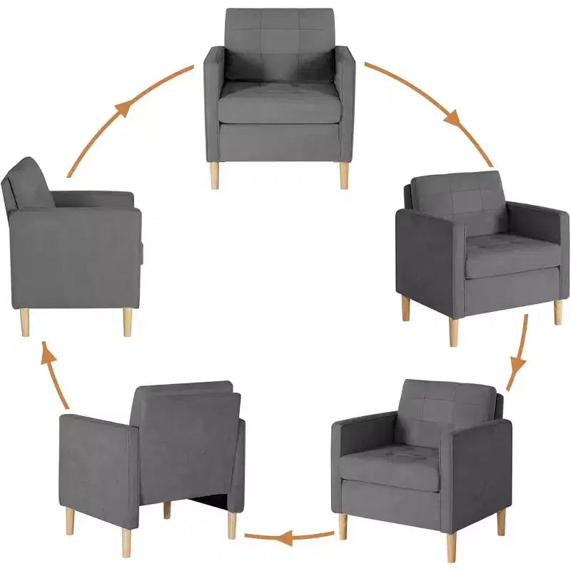 TYBOATLE Decor Set di 2 poltrone comode in lino con braccioli rotondi per soggiorno, sedia da lettura e relax con schienale alto per soggiorno, camera da letto, sala d'attesa, grigio