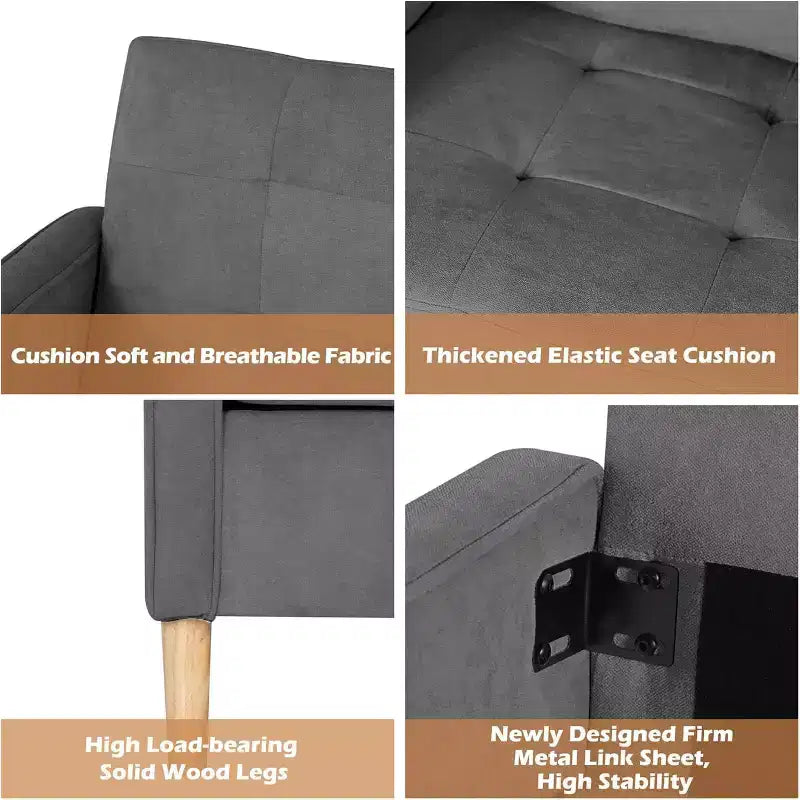 TYBOATLE Decor Set di 2 poltrone comode in lino con braccioli rotondi per soggiorno, sedia da lettura e relax con schienale alto per soggiorno, camera da letto, sala d'attesa, grigio