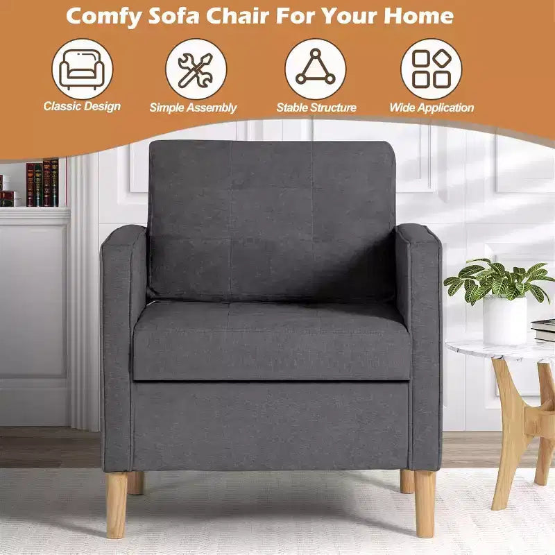 TYBOATLE Decor Set di 2 poltrone comode in lino con braccioli rotondi per soggiorno, sedia da lettura e relax con schienale alto per soggiorno, camera da letto, sala d'attesa, grigio