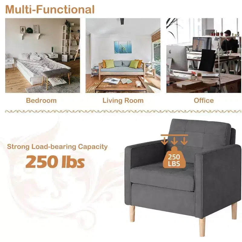 TYBOATLE Decor Set di 2 poltrone comode in lino con braccioli rotondi per soggiorno, sedia da lettura e relax con schienale alto per soggiorno, camera da letto, sala d'attesa, grigio