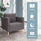TYBOATLE Decor Set di 2 poltrone comode in lino con braccioli rotondi per soggiorno, sedia da lettura e relax con schienale alto per soggiorno, camera da letto, sala d'attesa, grigio
