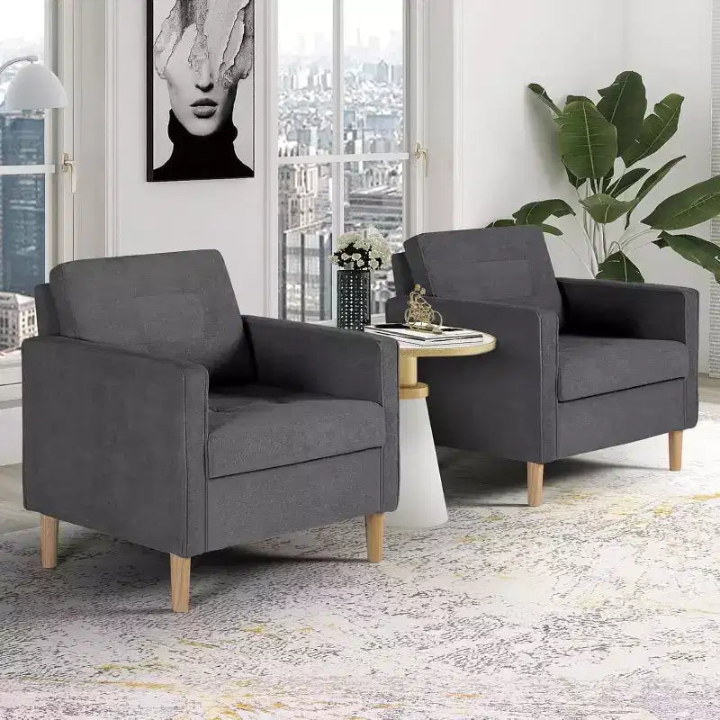 TYBOATLE Decor Set di 2 poltrone comode in lino con braccioli rotondi per soggiorno, sedia da lettura e relax con schienale alto per soggiorno, camera da letto, sala d'attesa, grigio