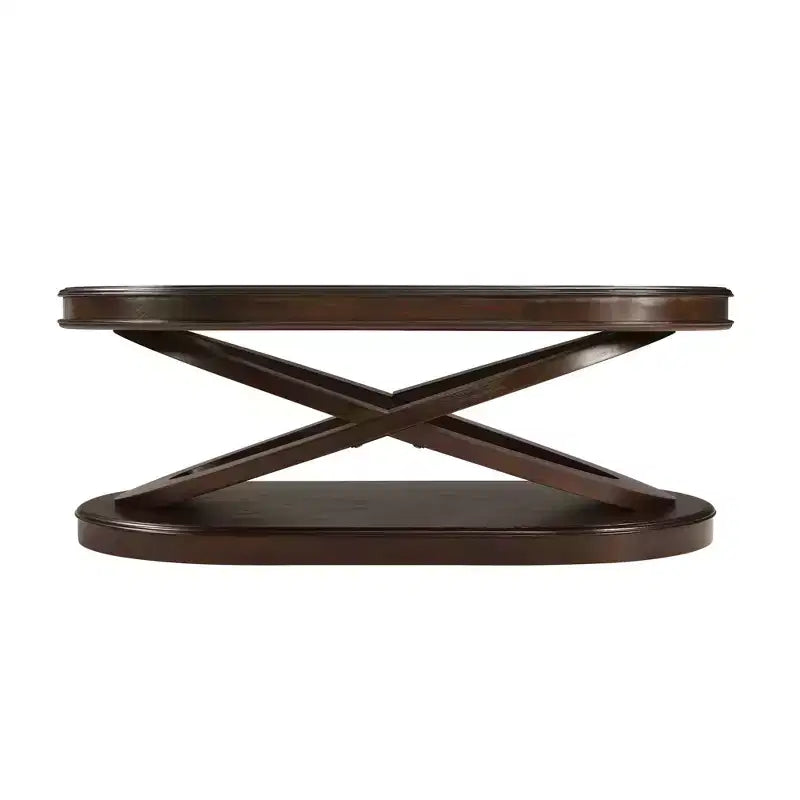 Tavolino da caffè in legno con base a X, tavolino da cocktail ovale da 44" con contenitore, tavolino da centro divano - ModernLuxe
