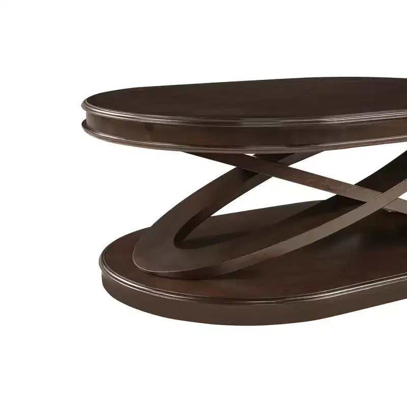 Tavolino da caffè in legno con base a X, tavolino da cocktail ovale da 44" con contenitore, tavolino da centro divano - ModernLuxe