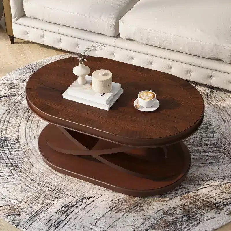 Tavolino da caffè in legno con base a X, tavolino da cocktail ovale da 44" con contenitore, tavolino da centro divano - ModernLuxe