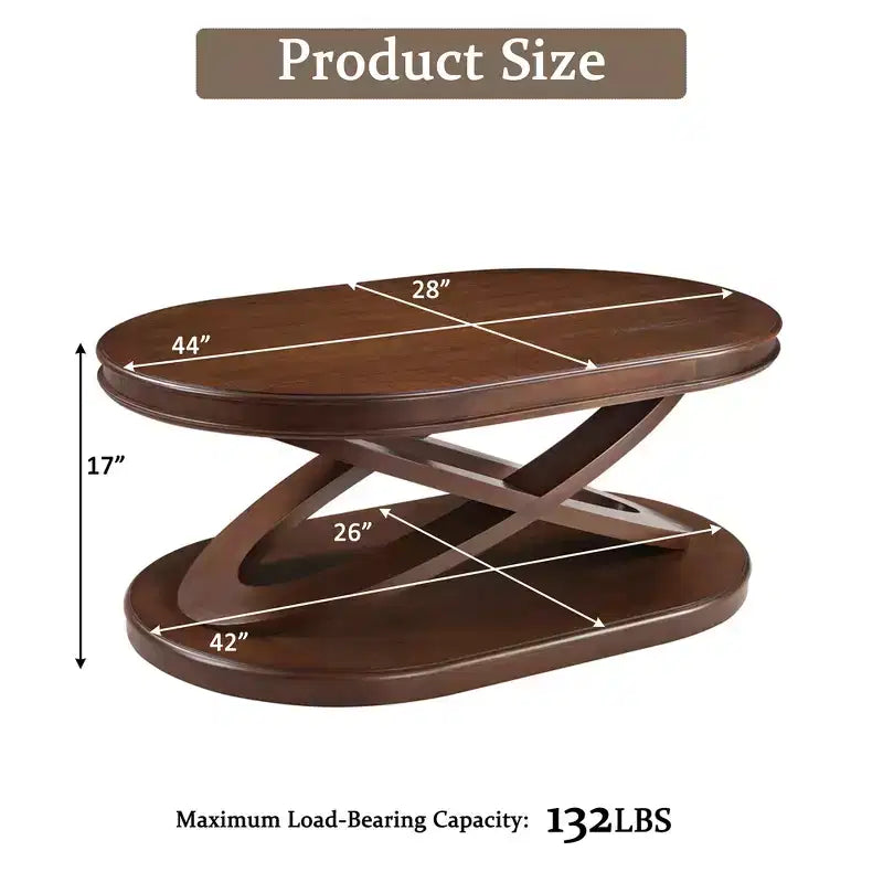 Tavolino da caffè in legno con base a X, tavolino da cocktail ovale da 44" con contenitore, tavolino da centro divano - ModernLuxe