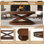 Tavolino da caffè in legno con base a X, tavolino da cocktail ovale da 44" con contenitore, tavolino da centro divano - ModernLuxe