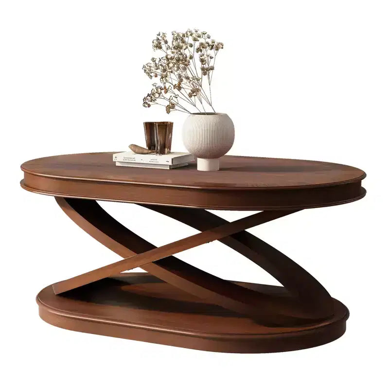 Tavolino da caffè in legno con base a X, tavolino da cocktail ovale da 44" con contenitore, tavolino da centro divano - ModernLuxe