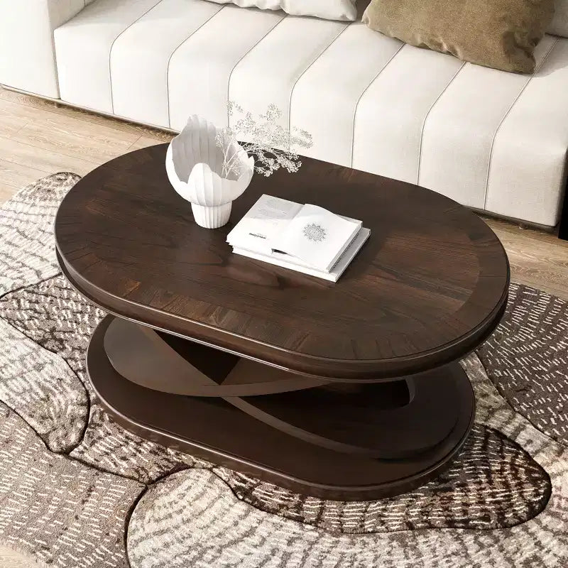 Tavolino da caffè in legno con base a X, tavolino da cocktail ovale da 44" con contenitore, tavolino da centro divano - ModernLuxe