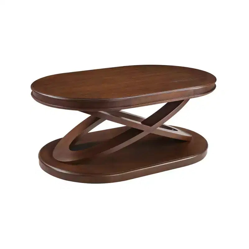 Tavolino da caffè in legno con base a X, tavolino da cocktail ovale da 44" con contenitore, tavolino da centro divano - ModernLuxe