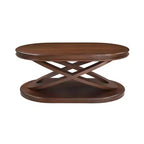 Tavolino da caffè in legno con base a X, tavolino da cocktail ovale da 44" con contenitore, tavolino da centro divano - ModernLuxe