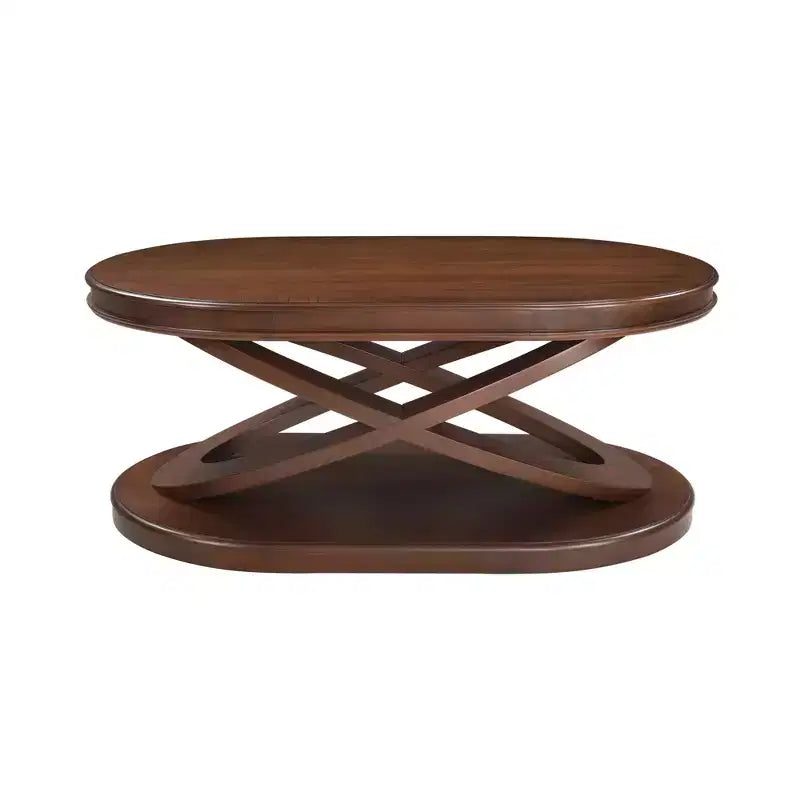 Tavolino da caffè in legno con base a X, tavolino da cocktail ovale da 44" con contenitore, tavolino da centro divano - ModernLuxe