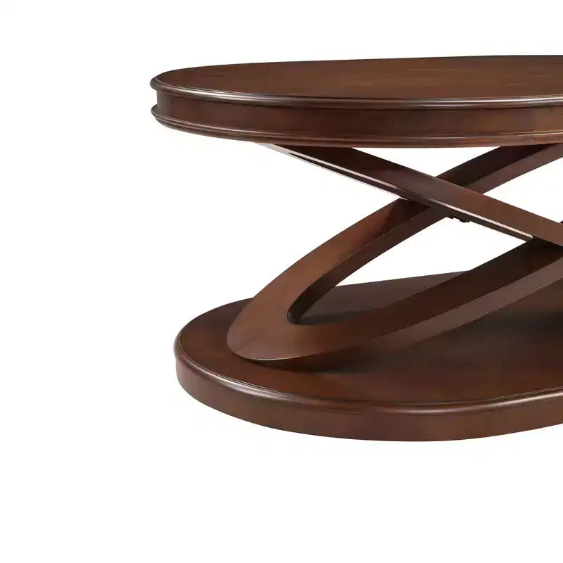 Tavolino da caffè in legno con base a X, tavolino da cocktail ovale da 44" con contenitore, tavolino da centro divano - ModernLuxe