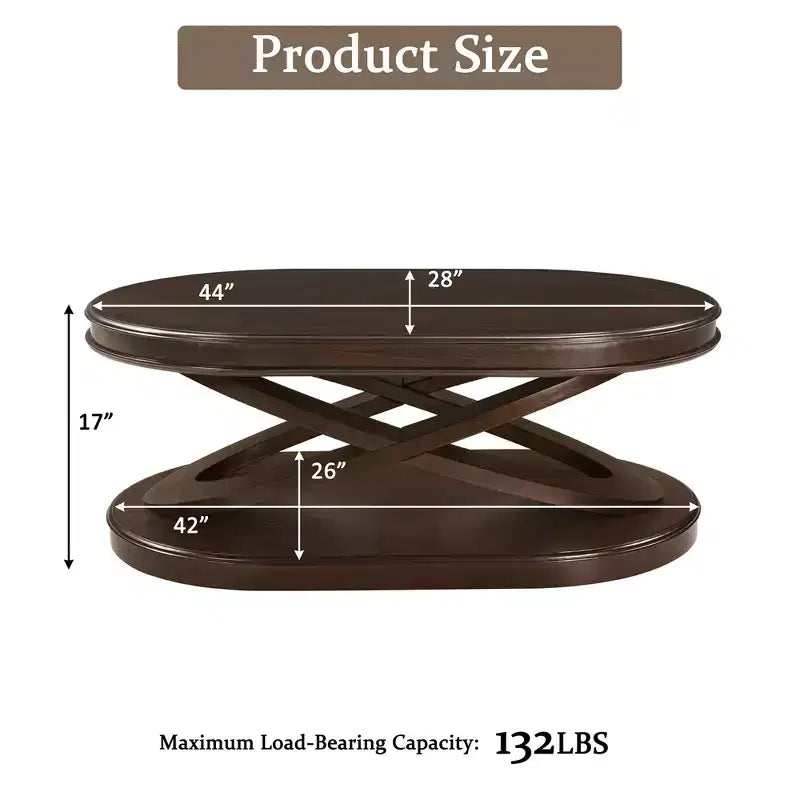 Tavolino da caffè in legno con base a X, tavolino da cocktail ovale da 44" con contenitore, tavolino da centro divano - ModernLuxe