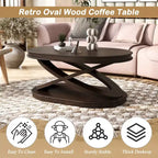 Tavolino da caffè in legno con base a X, tavolino da cocktail ovale da 44" con contenitore, tavolino da centro divano - ModernLuxe