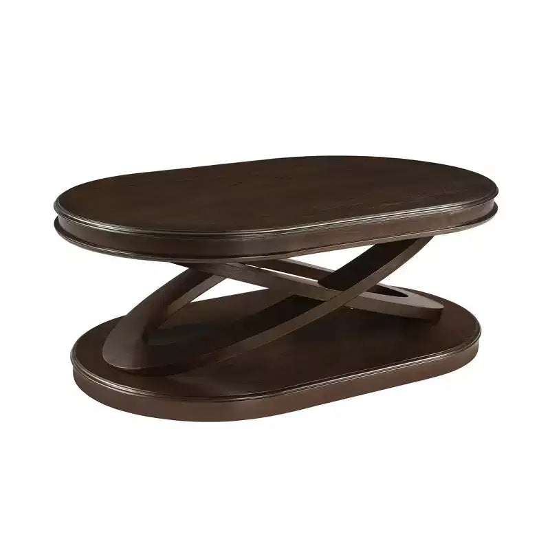Tavolino da caffè in legno con base a X, tavolino da cocktail ovale da 44" con contenitore, tavolino da centro divano - ModernLuxe