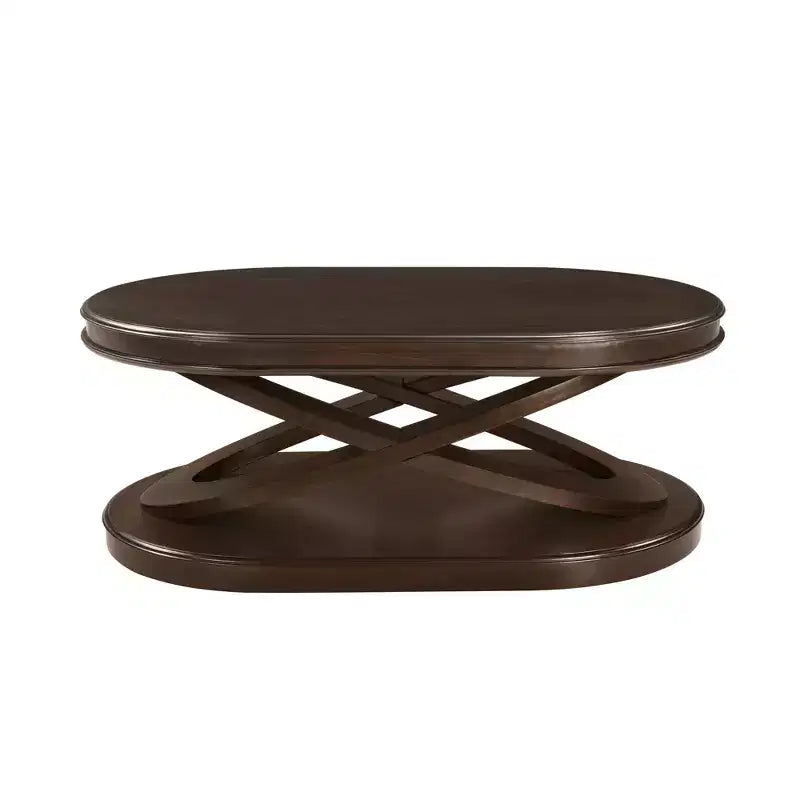 Tavolino da caffè in legno con base a X, tavolino da cocktail ovale da 44" con contenitore, tavolino da centro divano - ModernLuxe