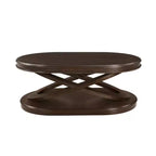 Tavolino da caffè in legno con base a X, tavolino da cocktail ovale da 44" con contenitore, tavolino da centro divano - ModernLuxe
