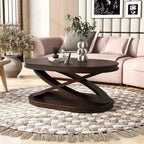 Wood Coffee Table with X-Shaped Base, 44'' Oval Cocktail Table with Storage, Sofa Center Table - ModernLuxe