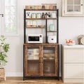Bakers Rack with Cabinet, 5 Tier Microwave Stand, Standing Bakers Rack with Door, Tall Coffee Bar ,Brown Home Bar Cabinet with Hooks, for Kitchen