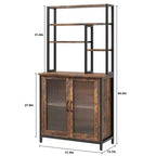 Scaffale da Panettiere con Mobiletto, Supporto per Microonde a 5 Livelli, Scaffale da Panettiere Verticale con Anta, Caffetteria Alta, Mobile Bar Marrone con Ganci, per Cucina
