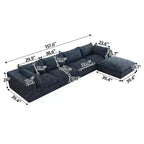 157.6 Divano Blue Cloud in Tessuto a Coste con Sedute Profonde e 1 Pouf, Design a Doppio Strato con Cuscino Rimovibile Combinazione Fai da Te Senza Montaggio