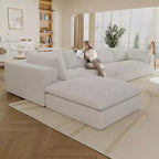 157.6 Divano Blue Cloud in Tessuto a Coste con Sedute Profonde e 1 Pouf, Design a Doppio Strato con Cuscino Rimovibile Combinazione Fai da Te Senza Montaggio