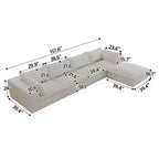 157.6 Divano Blue Cloud in Tessuto a Coste con Sedute Profonde e 1 Pouf, Design a Doppio Strato con Cuscino Rimovibile Combinazione Fai da Te Senza Montaggio