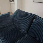 157.6 Divano Blue Cloud in Tessuto a Coste con Sedute Profonde e 1 Pouf, Design a Doppio Strato con Cuscino Rimovibile Combinazione Fai da Te Senza Montaggio